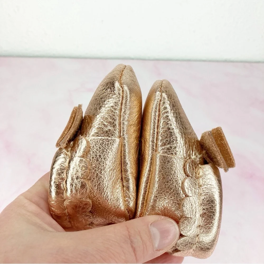 Freshly Picked baby shoes rose gold bow moccasin soft sole size‎ 0 infant